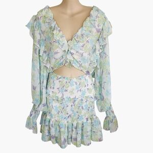 Sabo Skirt Zaina Floral Mini Dress Small Fairy Cut Out Coquette Romantic Ruffle